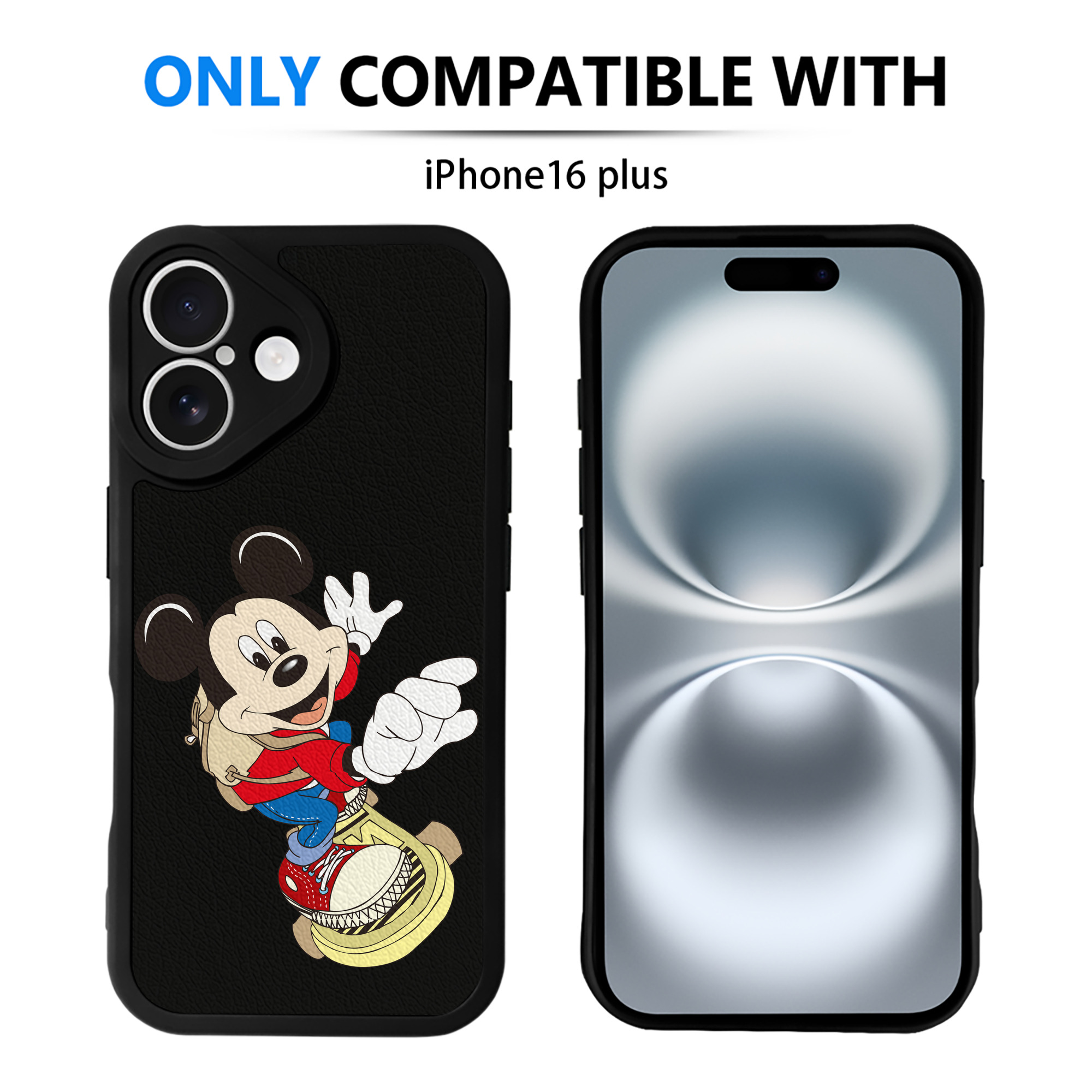 （画像用） ミッキーマウス Mickey Mouse 【iPhone 16シリーズ対応】シリコンスマホケース（レザー調） 材質：シリコン